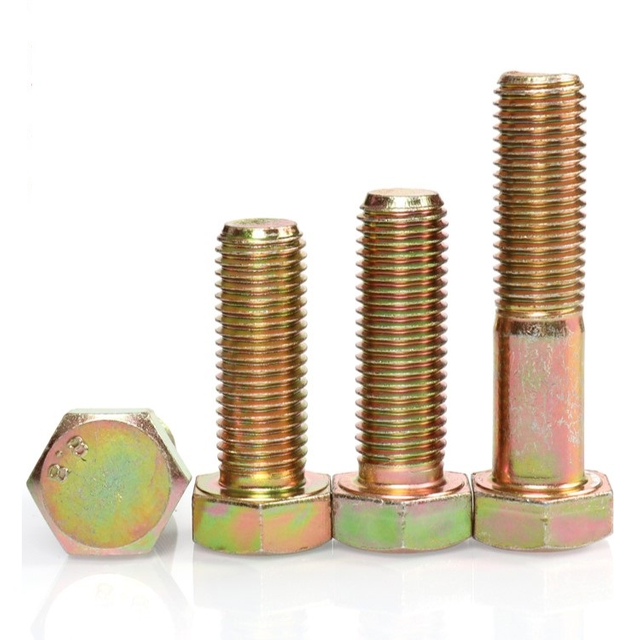 High Strength Steel DIN931 DIN933 Yellow Zinc Plated Hex Bolts