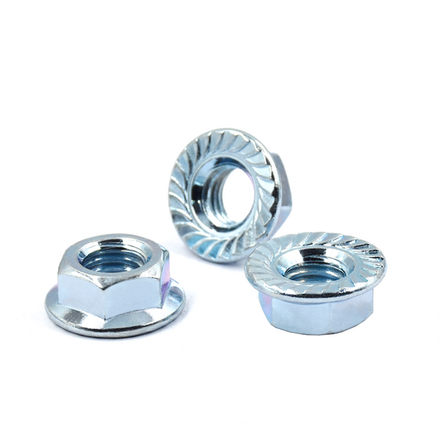 Blue White Zinc Plated Hex Flange Nuts DIN6923